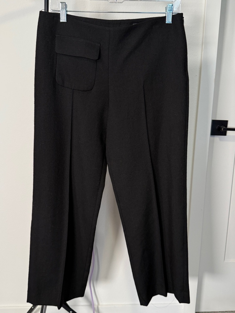 Zara x Stefano Pilati Black Straight Leg Women's Trousers with Front Flap Pocket